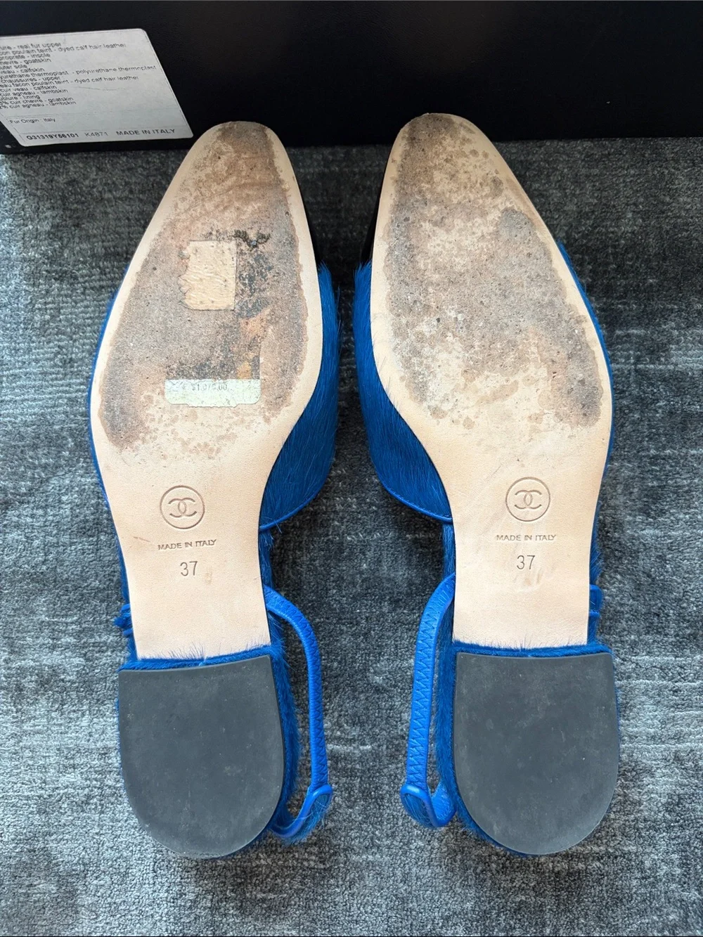 CHANEL Royal Blue Slingback Flats with Black Patent Cap Toe